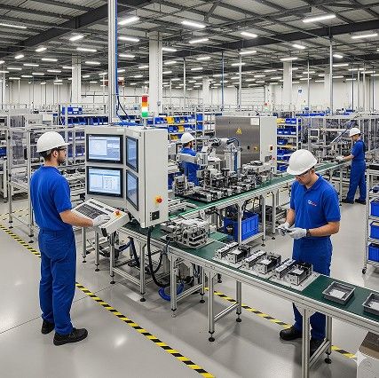 abstract design with geometric shapes in blue, orange, and green