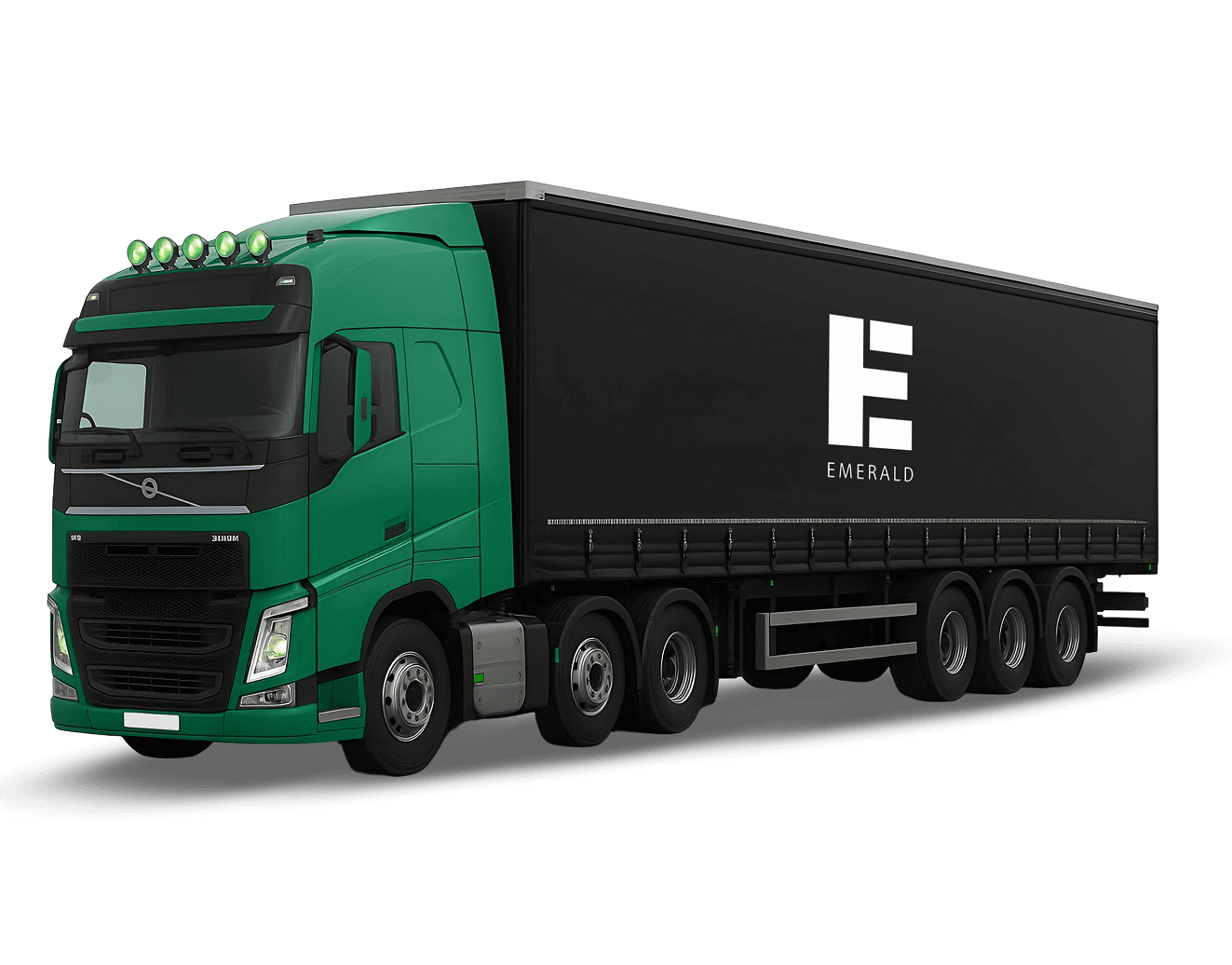 emerald logistics truck with logo and delivery sign